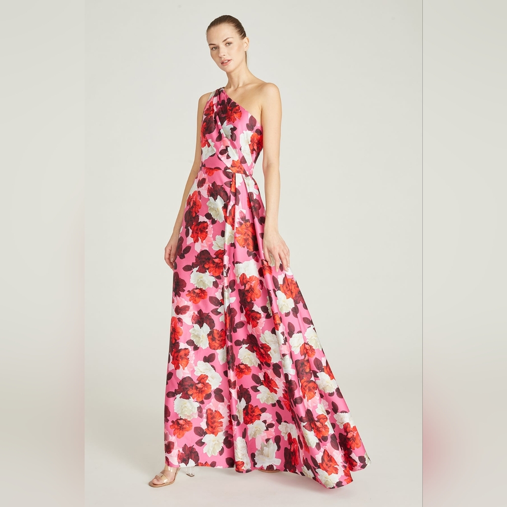 Theia One Shoulder Side Drape Gown